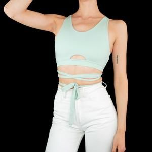 Gymshark pale sage green wrap top / bra